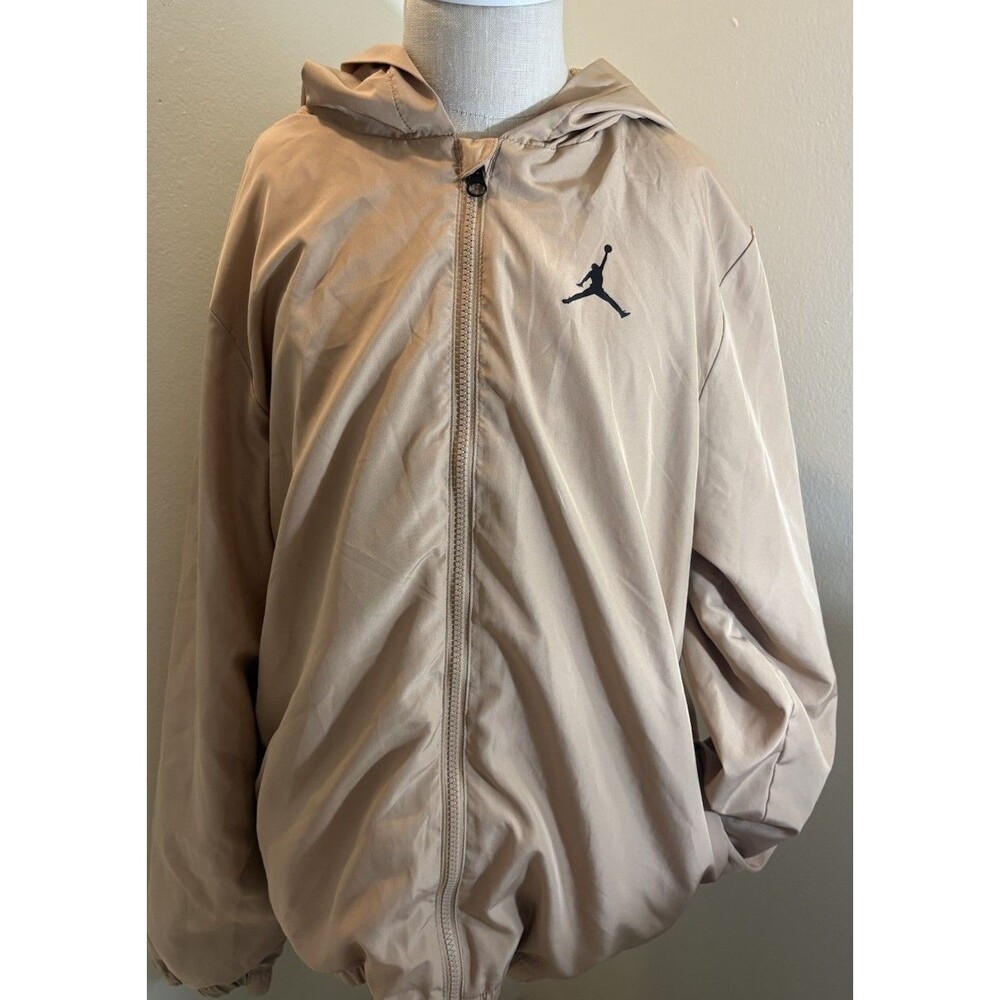 AIR JORDAN windbreaker jacket Crop Tan Beige Youth Teens XL 13-15yrs Long Sleeve